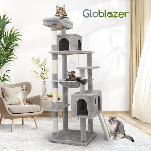 Globlazer Heavy Duty Cat Tree, 70 inch Sturdy Cat Tree for Indoor Cats Extra Large Cat Tower with Scratching Post, Hammock, Cat Condo for Adult Cats Kittens, F70 Pro, Light Grey ‼️light use‼️