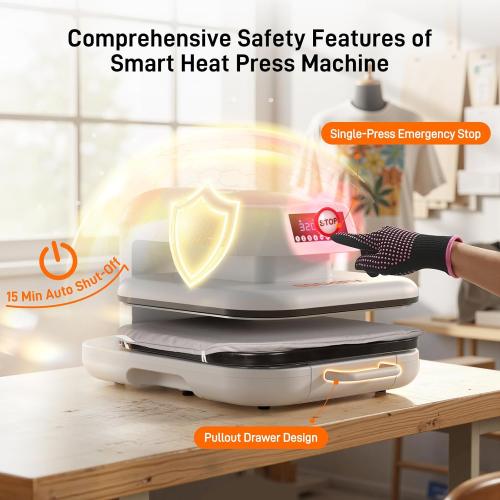Heat Press Machine for T Shirts, 15x15 Auto Shirt Press Machine w/ 4 Memory Modes, 15 Mins Auto-Off, Precise Temp/Timer Control, Fast Even Heat for Sublimation, HTV, Heat Transfer Projects