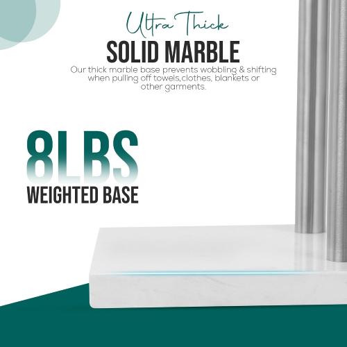 Free Standing Towel Rack for Bathroom - Brushed Nickel Finish - Stand Alone 2 Tier Stainless Steel Towel Rack for Bathroom Floor with Heavy Marble Base, Double T Shape Drying Stand for Towels