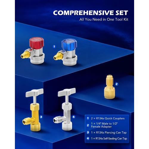 OMT AC Gauge Set for R134a, R12, R22, and R502, 5 ft Hoses