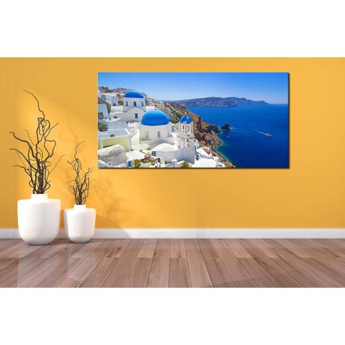 Size 24x48 Large Canvas Print Wall Art Santorini in Greece Painting Wall Decor, Blue Coastal Landscape Artwork Seascape Pictures for Living Room, Bedroom, Office Decoration - 24x48