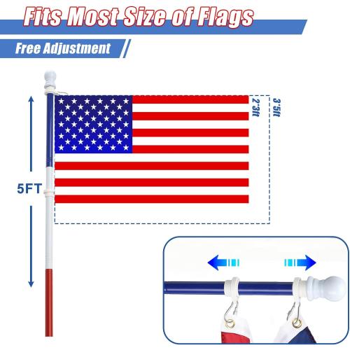 Truck Flag Pole with Mount for Truck Bed, 5ft Black Metal Flagpole, Heavy Duty Flag Pole Kit with Holder, Drilling Free for Truck Bed Rail, Pickup, Jeep, Deck Railing, Balcony, Boat, Fence Post