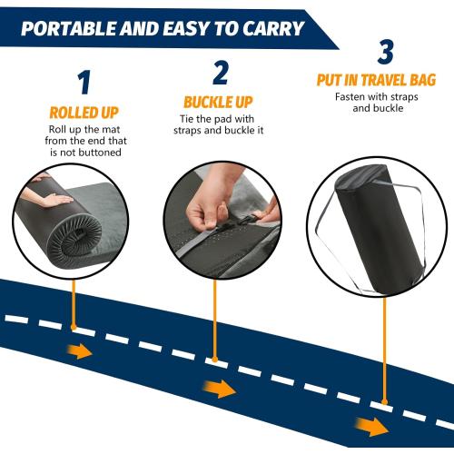 GREY CYMULA CertiPUR-US Memory Foam Camping Mattress Pad, Portable Foam Sleeping Pad for Camping, Roll up Sleeping Mat for Adults Guest Floor Bed for Sleepover, Car, Tent SUV Cot Mattress