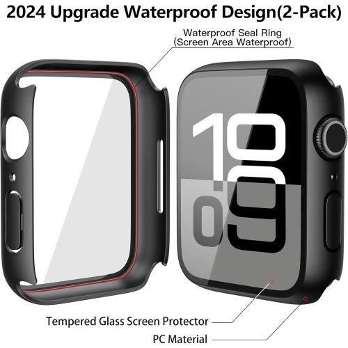 Misxi [2 Pack] Waterproof Hard Case with Tempered Glass Compatible with Apple Watch Series 11 (2025) Series 10 46mm, Ultra-Thin Anti-Fall Protective Cover for iWatch Screen Protector, Matte Black