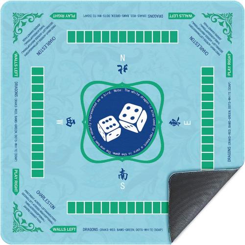 Size Medium Color Blue Mahjong Mat,Rubber Noise Reduction Pad,Mah Jongg Mat with Guide Suitable for Beginners,Suit for Mahjong, Poker, Card Games, Board Games,Dominos