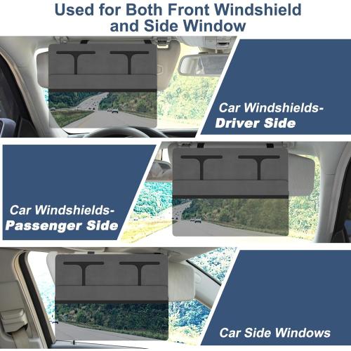 NAZZO Polarized Sun Visor Extender for Car, Car Visor Extender Attachment Sun Blocker, Anti-Glare Removable PC Lens to Expand Sunshade for Safe Driving, Grey