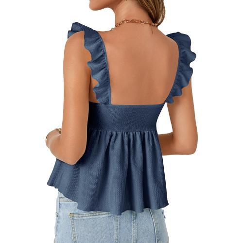 Midnight sky Women's Peplum Tops Summer Tank Camisole Tops Dressy Casual Ruffle Strap Sleeveless Babydoll Tank Top.  Size small