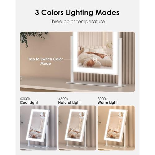Hollywood Vanity/Makeup Mirror with Lights,18.9x11.8Lighted Makeup Mirror,Three Color Lighting Modes,Detachable 10X Magnification Mirror,360 Rotation,Touch Control,for Dressing Room,Bedroom ( little damage on the little mirror see the pictures )
