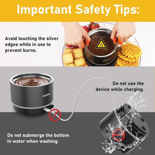 FEPPO Cordless Electric Fondue Pot Set with Mood Light, 2*4500mAh Rechargeable Battery Powered - 7 Roulette Cards & Detachable Serving Tray, 13.5 oz Chocolate Melting Machine, Ideal Gift for Parties