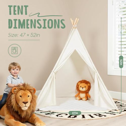Sumbababy Teepee Tent for Kids Indoor - Toddler Play Tent Washable Tipi Sleepover Tents with Lights for Girls & Boys - Foldable Playhouse Gift Toys