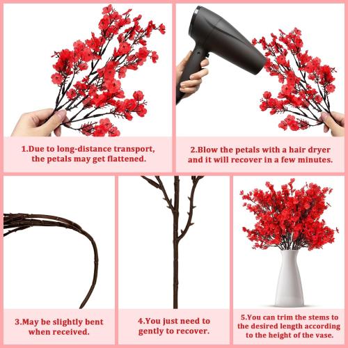 Red Artificial Flowers Plants for Christmas Home Decor Indoor 10 PCS, Fake Silk Babys Breath Realistic Bouquet, Faux Fall Stems Picks for Vases, Floral Arrangement Decorations for Tables Centerpieces