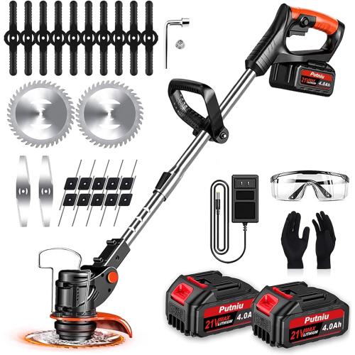 ‼️missing pieces‼️Cordless Weed Wacker, 21V Stringless Grass Trimmer & Edger | Weed Eater, 2×4.0Ah Batteries & Charger, 4 Versatile Blades, 3.9Lbs, 120min Runtime, Adjustable, For Grass/Brush/Edging