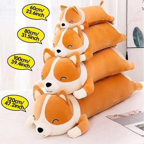Shiba Inu Plush Pillow Stuffed Animal Dog 47.2inch Cute Corgi Akita Soft Plush Toy Comfort Cushion Gifts for Girls Boys (Orange, 120cm/47.2inch)