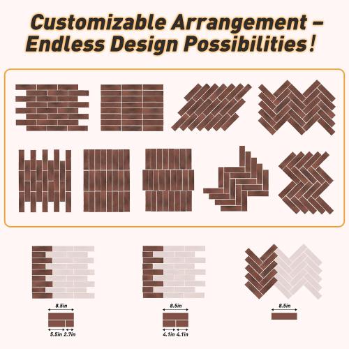 Thin Brick Veneer, 8.5 x 2.3 Faux Brick, Wall Tile for Bedroom, Bathroom, Kitchen,Interior and Exterior Wall, Supplied by Jevie (100pcs, RED)