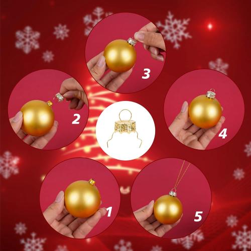 100 Pieces Round Christmas Ornament Caps and Christmas Ornament Hangers String Set, Christmas Hangers Caps for Christmas Tree, Ceramic Glass Porcelain Christmas Ornaments DIY Decorations