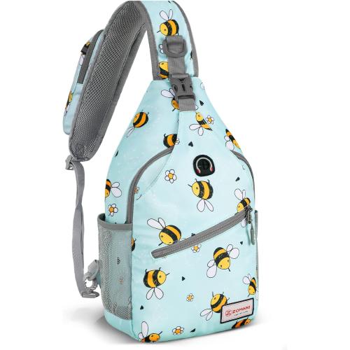 ZOMAKE Sling Bag,Small Crossbody Sling Backpack,Water Resistant Shoulder Daypack for Travel,Anti Thief Chest Bag for Hiking(Bee Blue)