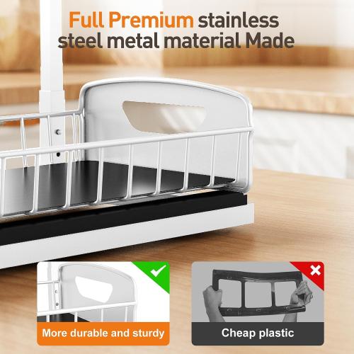 Under Sink Organizer,Metal Pull Out Cabinet Organizer Shelf,Kitchen Bathroom Organizers with Sliding Drawer,Storage Shelves,Storage and organization for Home,Laundry,RV,Pantry,Spice,White, 2 Pack