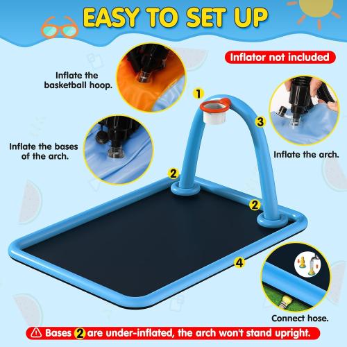 Instraella Splash Pad, 110x91'' 2-in-1 Large Sprinkler Mat with Basketball Hoop and Arch for Kids Outdoor Play, Shoot Game for Backyard, Inflatable Water Outdoor Toys More Fun for Boys and Girls