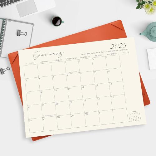 Gannyfer Desk Calendar 2025-2026 with Desktop Mat, Simplified Large 22 x 17 Desktop Pad Calendar, 18-Month Table Calendar from Jan 2025 to Jun 2026, Office Supplies Perfect for Home School and Office - Orange