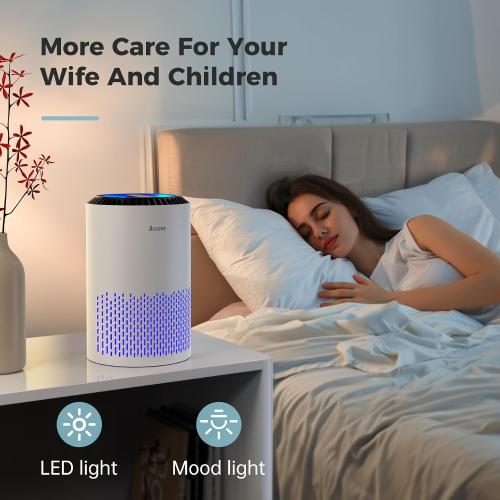 AROEVE Air Purifiers for Bedroom with Sleep Mode Speed Control-MK01A(White)