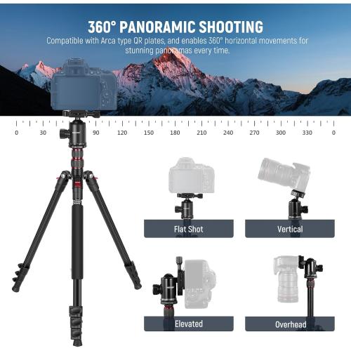 NEEWER 77” Camera Tripod Monopod with Phone Holder, Portable Travel Tripod with Remote, 360° Ball Head, 2 Axis Center Column, Arca QR Plate and Bag, Aluminum DSLR Tripod 34lb Max Load, TP77