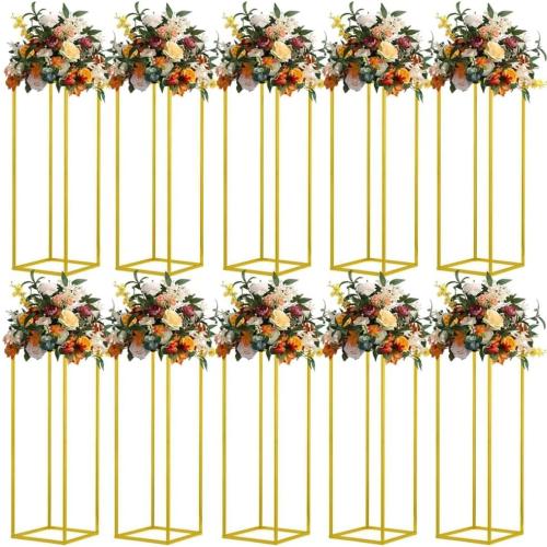 MEISHAONV 31.5inch 10pcs Gold Wedding Cenerpiece Flower vase, Metal Column Flower Stand, Tall Geometric Centerpieces Vase for Table, Party Wedding Decorations Flower Rack