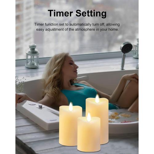 LOGUIDE Flickering Flameless Candles with Remote Timer, Realistic 3D Moving Flame with Real Wax Pillar LED Candles,Lasting 500 Hours Battery Operated Candles for Wedding Decoration, Christmas,3 Pack