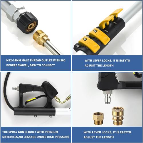 24 FT Telescoping Pressure Washer Wand with Pressure Washer Extension Wand, Brush Head, Gutter Cleaner, 5 Spray Nozzle Tips, 2 Hose Adapters and Support Belt