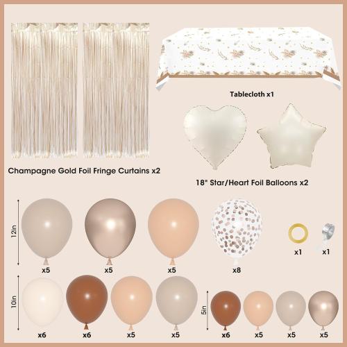 Color beige Birthday Decorations for Women, Boho Beige Cream Neutral Champagne White Sand Foil Balloons Table Cloth Sash Crown Curtains Happy Birthday Banner Circle Garland Butterfly Fall Party Supplies