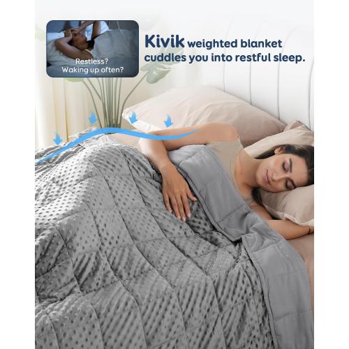 Kivik Breathable Weighted Blanket for Adults, 15 lbs Ultra Soft Minky Dot Heavy Blankets, Reversible Cooling and Warm Blanket for All Seasons, Machine Washable, 60x80 Queen Size, Grey