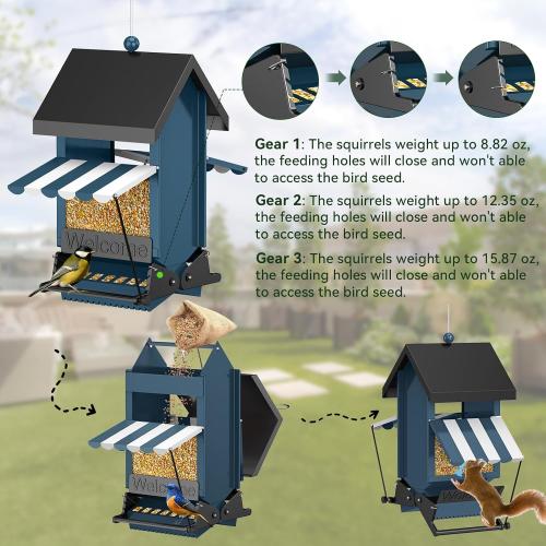 2025 Squirrel Proof Bird Feeders for Outdoors with Weight-Activated, 5LB Metal Hanging Bird Feeders for Outside, Large Wild Feeders for Cardinals, Chickadees, Durable Backyard Feeders