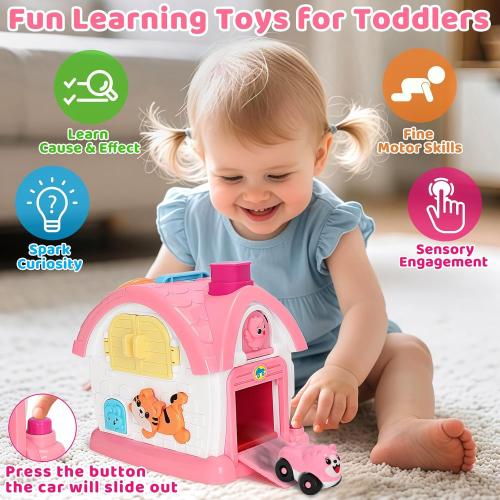 Montessori Toys for 1 Year Old Girls, Christmas First 1st Birthday Gifts for Girls, Musical Learning House Baby Toys for Ages 6 12 18 24 Months, Educational Bilingual Toy for Toddler Kids Age 1 2 3
