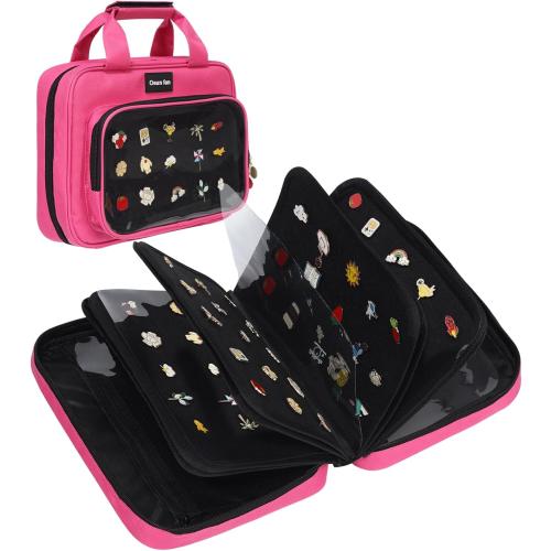 Enamel pin display bag, 8-page pin trading book, collectible pin board, suitable for storing pins, brooches, patches (pink)