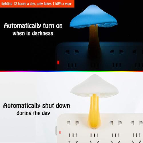 Honoson 4 Pieces Mushroom Night Light LED Night Light Plug in Lamp 7 Color Magic Mini Pretty Mushroom Shaped Lamp Adults(7-Color Light with White Cover)
