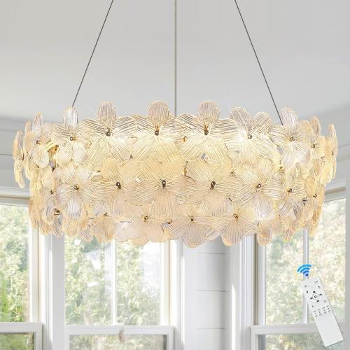 D32’’ Flower Luxury Crystal Modern LED Chandelier Gold Dimmable 3000-6500K Large Contemporary Chandeliers Light with Remote Control for High Ceiling Foyer Living Room Bedroom Entryway