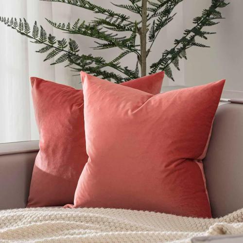 JUSPURBET Decorative 20x20 Pillow Covers Set of 2 Velvet Throw Pillow Covers for Couch Sofa Bed Soft Cushion Covers Cases with Hidden Zipper for Living Room Home,Coral