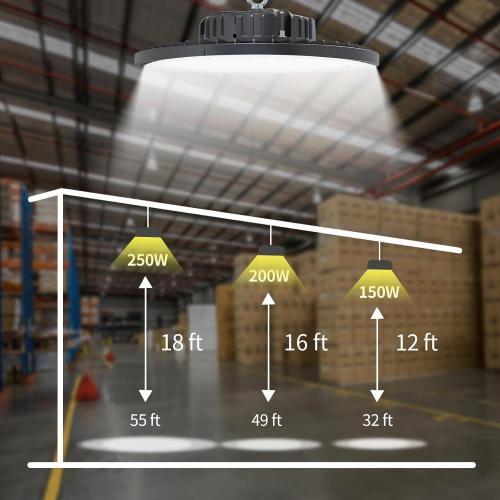 Set of 6 Pack UFO LED High Bay Light 250W, 35000 LM, 5000K with 5ft Power Cord, US Plug, Bright LED Shop Light for Basement Commercial Factory Garage Lighting, IP66 Waterproof, AC110-277V, ETL Listded