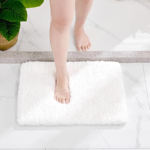 Small Bathroom Rugs 17x24 Non Slip White Fluffy Bath Mat for Bathroom Floor Machine Washable Plush Luxury Bath Rug for Tub Soft Shaggy Absorbent Shower Mat