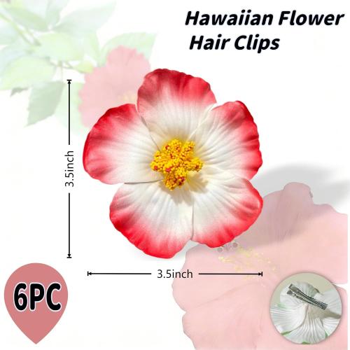Hawaiian Hibiscus Flower Hair Clips for Women Girls - 6 Pcs Artificial Tropical Flower Hair Barrettes, Beach Vacation Party Hair Accessories