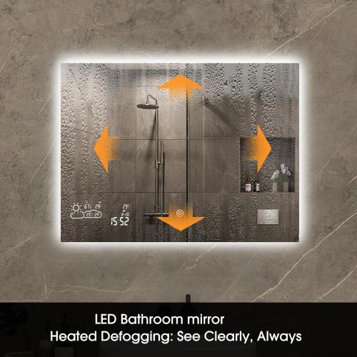 BYECOLD 48”x24” Smart Bathroom Mirror Wi-Fi Enabled Weather Display, Anti-Fog LED Light Vanity Mirror Backlit Frameless Lighted Touch Sensor Makeup for Wall - Horizontally Hang Only