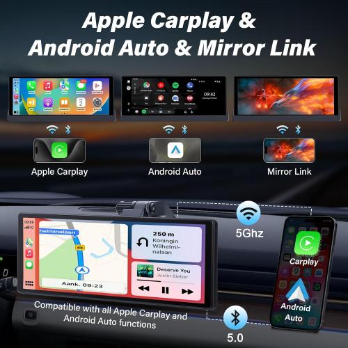 Carplay Screen for Car 10 Car Tablet Pro Max 2025【Unique Bracket】 w Googel/Siri Voice Control Wireless Apple Car Play Screen & Android Auto Screen w Mirror Link Videos Bluetooth/FM/AUX