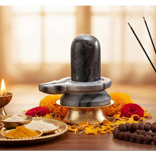 Size 3.5 Color Grey Natural Black Stone Shivalingam Shivling Shiv Ling Idol Statue Figurine for Home Decor and Pooja - 3.5 Inches