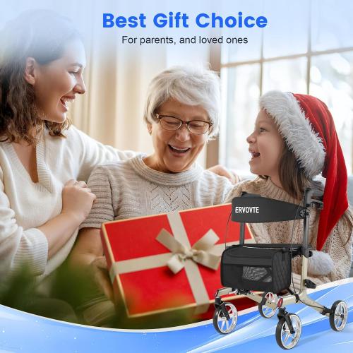 Walkers for Seniors with Seat, Foldable Rollator Walker, Reinforced Aluminum Frame, 8 Big Wheels for Indoor & Outdoor All Terrain Use, Height Adjustable Lightweight Rollator Walker with Seat