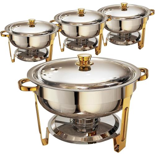 Set of 4 Color Silver Chafing Dishes for Buffet 4 Pack, 6QT Round Chafing Dish Buffet Set Stainless Steel Buffet Food Warmers Sets for Catering Events Parties Dinners with Complete Set,Gold and Silver