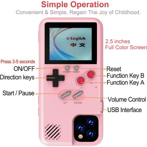 Pink iPhone 14 Pro Game Phone Case, 168 Built-in Small Video Games, Pink, Compatible with iPhone 14 Pro