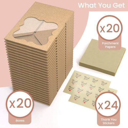 20 Pack Cookie Boxes for Gift Giving – 6X6X3 Inches Bakery Boxes with Window - Extra Thick Small Cookie Containers for Treats, Desserts, Strawberries, Cupcakes, Candy, Charcuterie, Baked Goods, Pastry