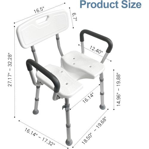 Shower Chair for Inside Shower with Arms and Back, Anti-Slip Design Shower Seat, Shower Chair for Elderly and Disabled with Groove for Private Cleaning, Adjustable Height