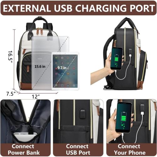 Laptop Backpack for Women Bag - 15.6 inch Work Travel Backpack with USB Charger College Bookbag Waterproof Business Computer Backpack Anti-theft Casual Backpacks for Nurse Teacher Beige Black Brown
