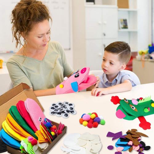 WATINC 6Pcs Hand Puppet Making Kit, Art Craft Felt Sock Puppet Toys, Creative DIY Make Your Own Pompoms Wiggle Googly Eyes Storytelling Role Play Party Supplies Gift for Girls Boys (Animals)