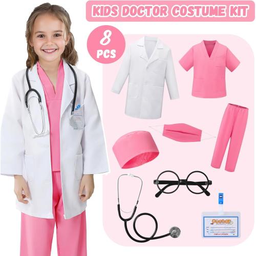 Doctor Costume for Kids - 7Pcs Kids Dress Up Set, Toddler Halloween Costumes for Girls Boys, Doctor Pretend Play Kit